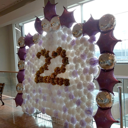 Anniversary photo balloon backdrop purple gold